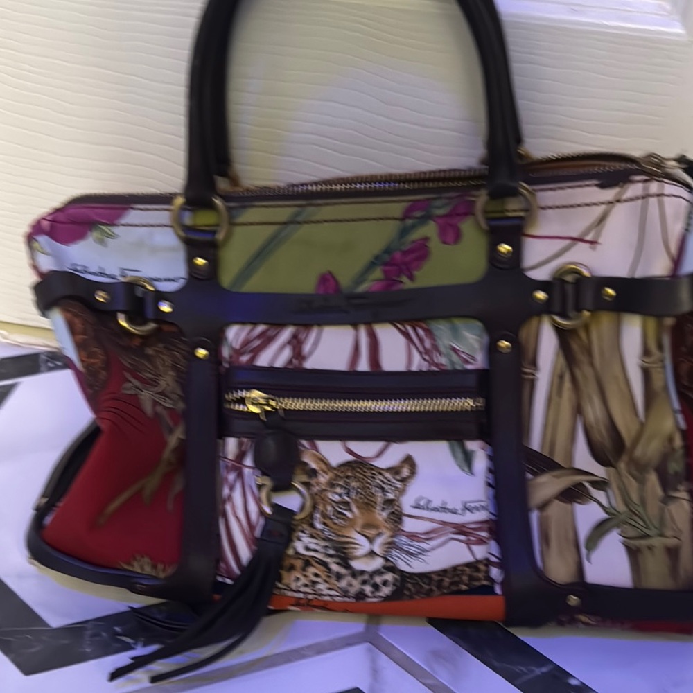 Salvatore Ferragamo Red and Green Satchel Bag